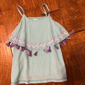 Flowers by Zoe Blue Ruffled Camisole Tank Top